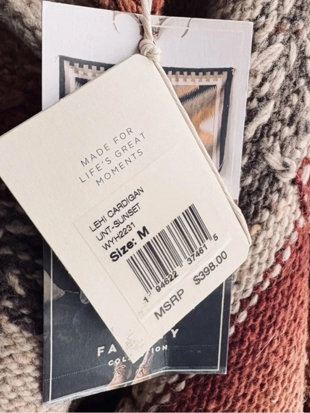 Faherty Thunder Voice Eagle Lehi Wool Blend Cardigan in Sunset Southwest Aztec M - Picture 7 of 9